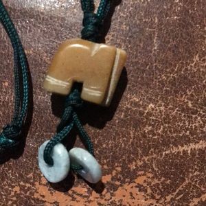 Alabaster & Jade Carved Elephants Necklace Vintage